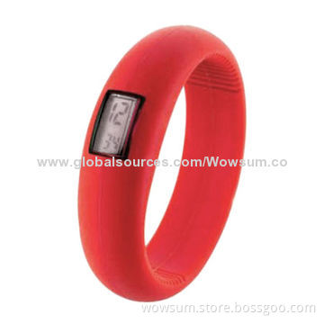Silicone Bracelet Watch for Promotion, Digital Movement, Eco-friendly Material and Waterproof